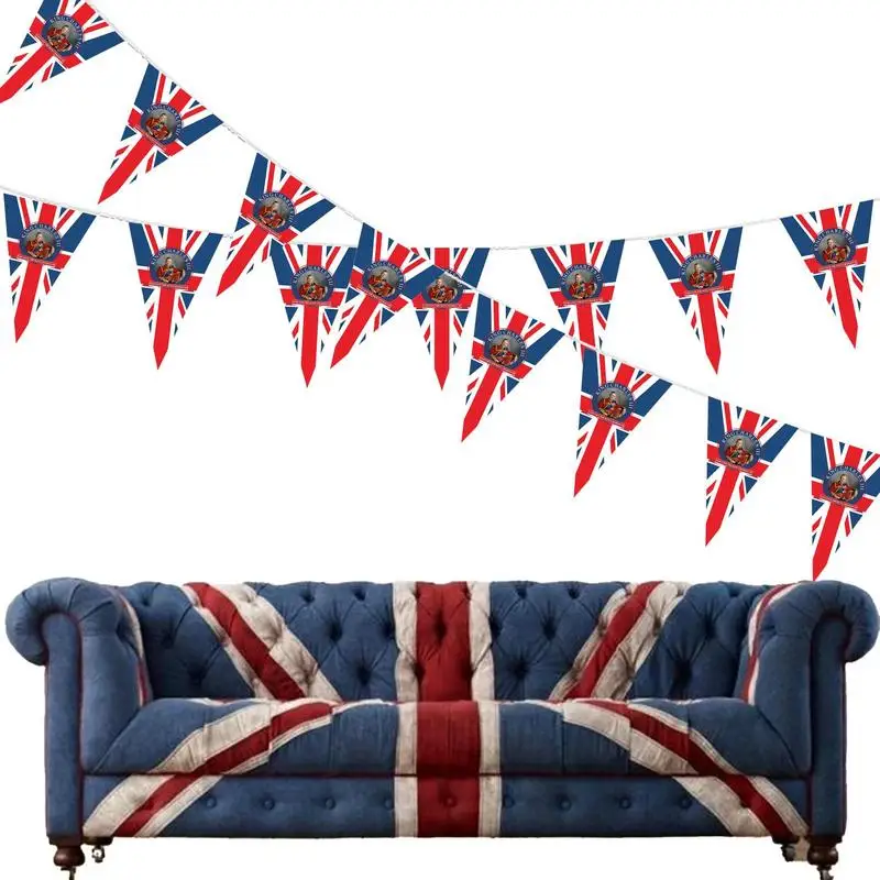 

King Charles III Banners 2022 Union Jack Triangle Bunting Flags For King Charles III Anniversary British Souvenir String Flags