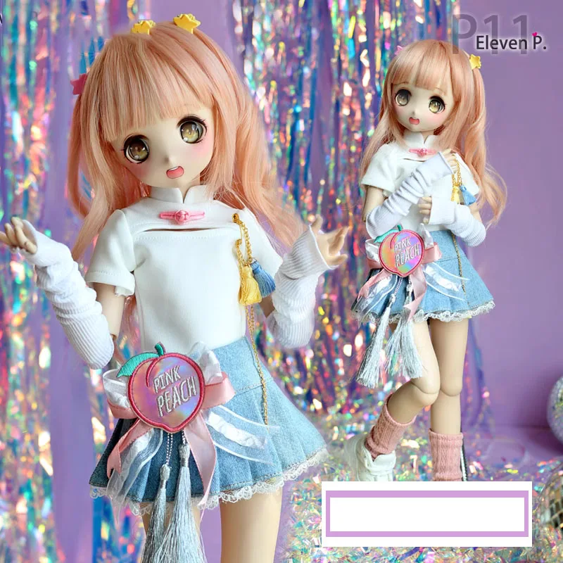 

Bjd 1/4 1/3 BJD персиковый DD SD MDD Поющий костюм, плиссированная юбка, белая футболка с длинными рукавами