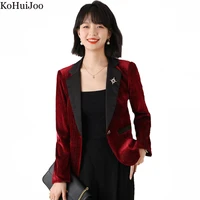 kohuijoo spring 2022 velvet blazer women short long sleeve one button slim office coats korean fashion autumn womens blazers
