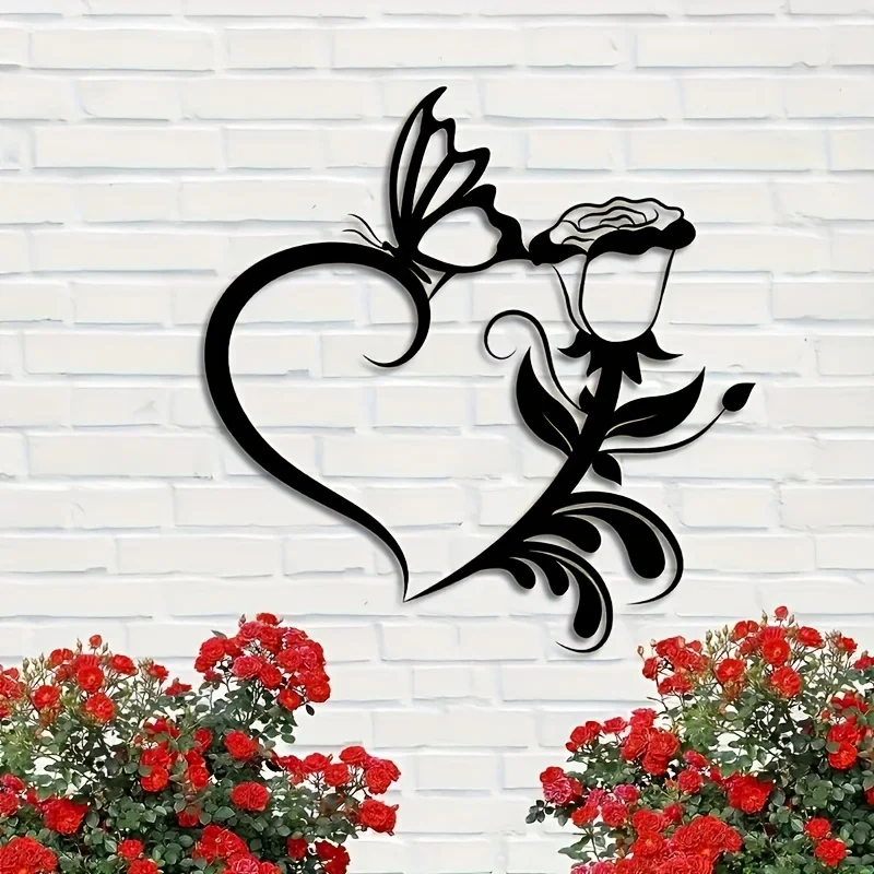 Черный Классический Настенный Декор В Форме Бабочки И Розы Сердца Матовое