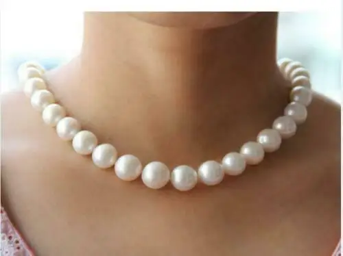 

Huge AAA 11-12mm genuine natural Akoya white round pearl necklace 18inch
