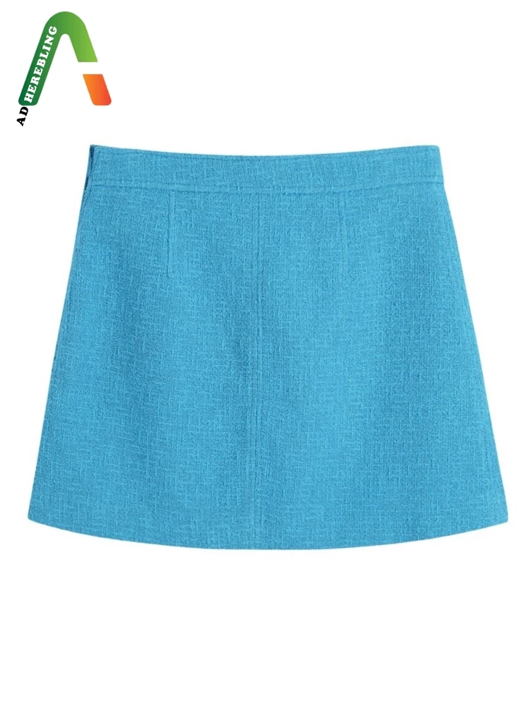 Женская Повседневная твидовая юбка Adherebling голубая шерстяная мини-юбка с