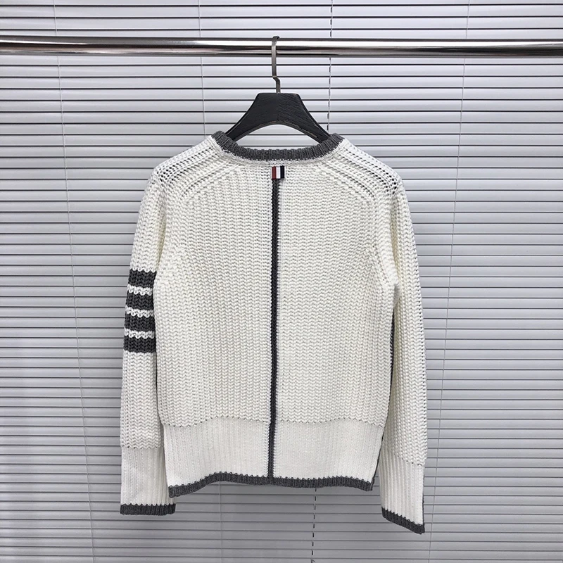 TB THOM Sweaters Same Style For Men And Women 2022 New Slim Round Neck Striped Cotton AutumnThick Winter Casual Coat Sweater