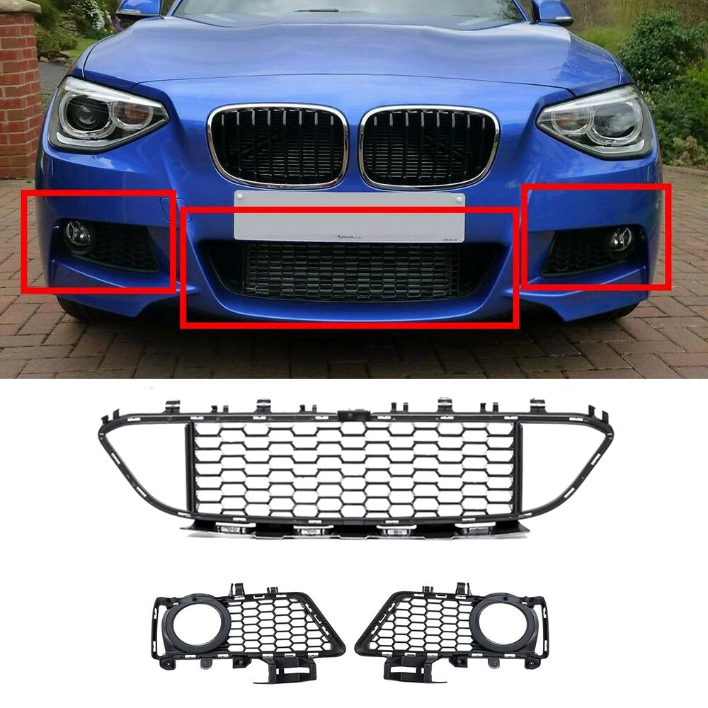 

51118068124 8054155 Front Bumper Lower Center Grille + Fog Light Grille for -BMW 3 Series F30 F31 LCI M-Sport 2011+