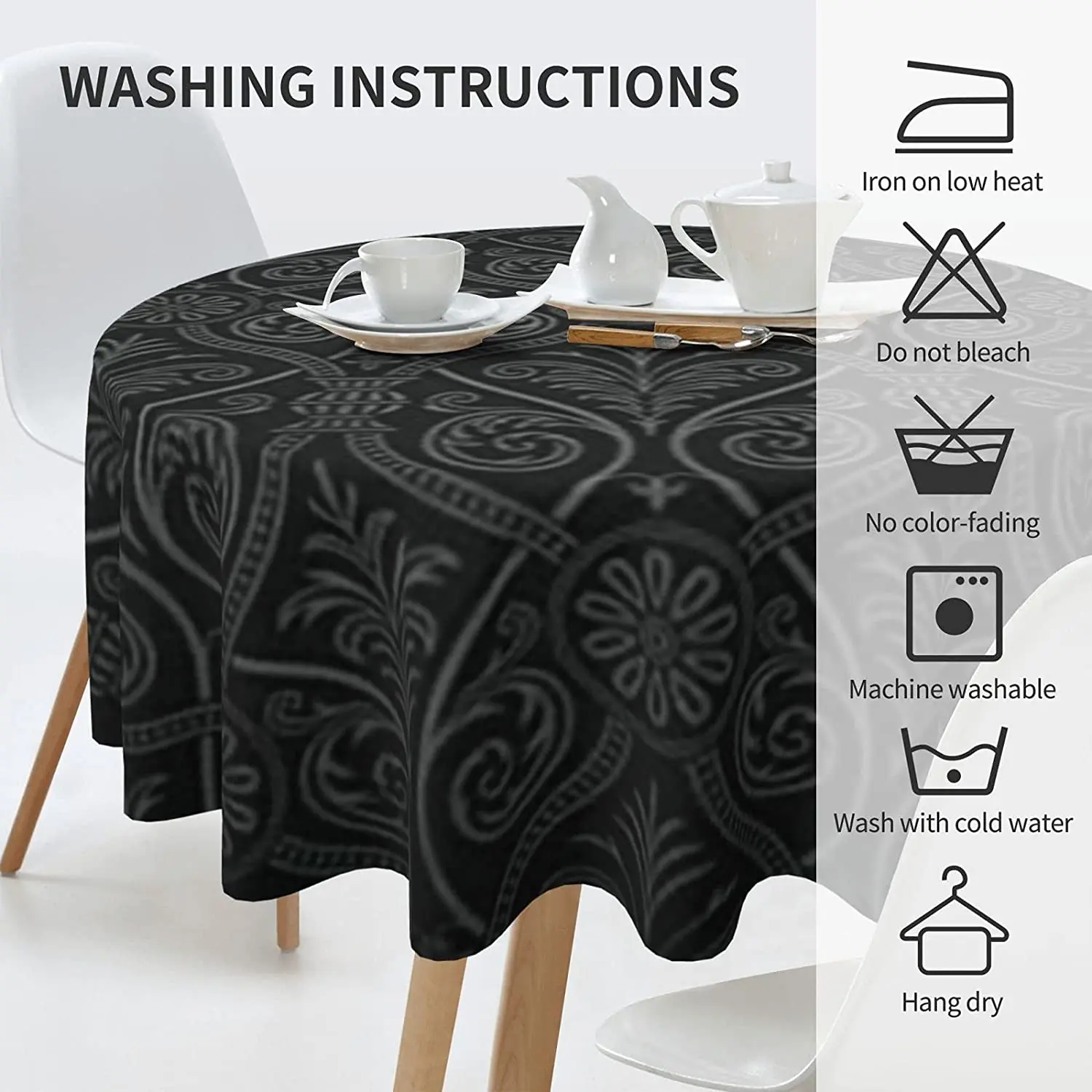 Черная Дамасская круглая скатерть с готическим узором для обеденной вечеринки