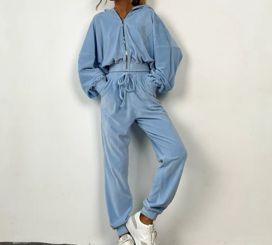 

Женский комплект из двух предметов, однотонный кардиган с капюшоном и брюки, Осень-зима 2023