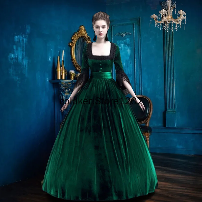 

Medieval Renaissance Court Princess Ball Gowns Velvet High Waist Lace Patchwork Elegant Maxi Dress Retro Fancy Dresses for Women