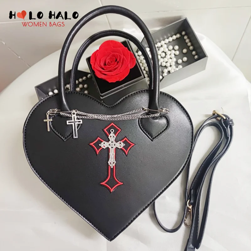 

Сумка кросс-боди Женская в готическом стиле, саквояж кросс-боди в форме сердца, чемоданчик с цепочкой в стиле Харадзюку, Y2K