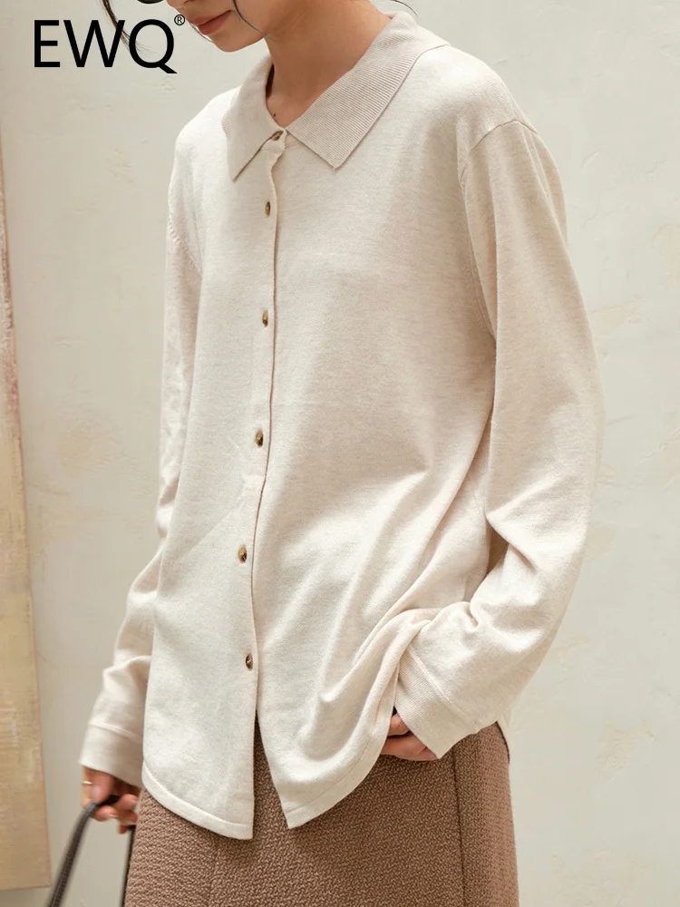 

EWQ Vintage Woolen Shirts For Women 2023 Autumn New Lapel Single Breasted Long Sleeve Solid Blouses Fashion Female Tops 26D5675