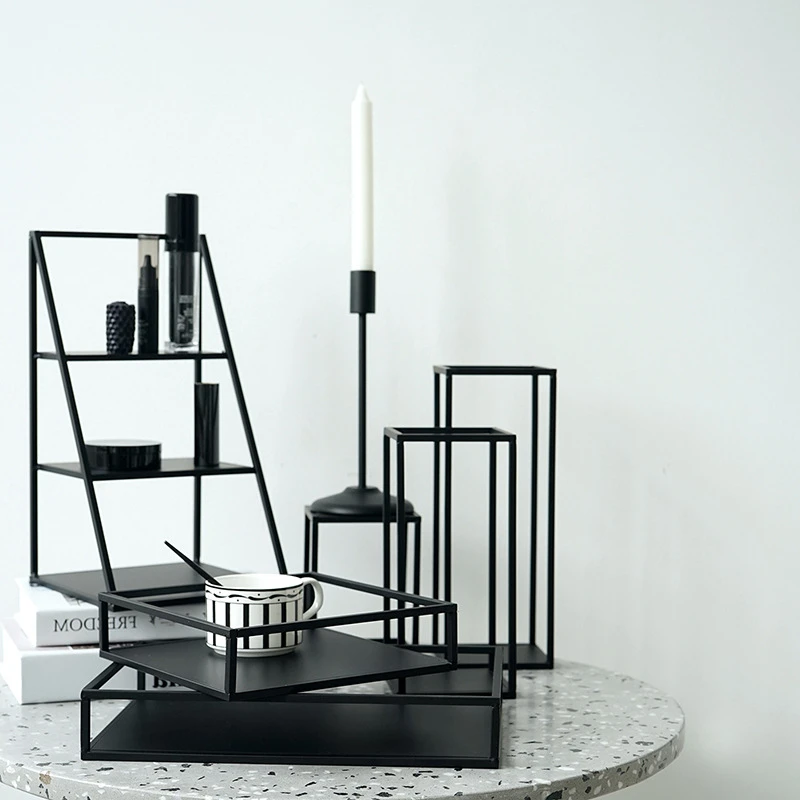 

Retro Iron Geometric Shape Storage Racks Perfume Display Storage Tray Nordic Home Kitchen Bathroom Decoration Organizer Holder