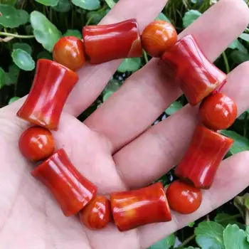 Warring States Red Agate Bracelet Men Plus Size Bangle Genuine Natural Jades Stone Bamboo Large Jade Beads Bracelets