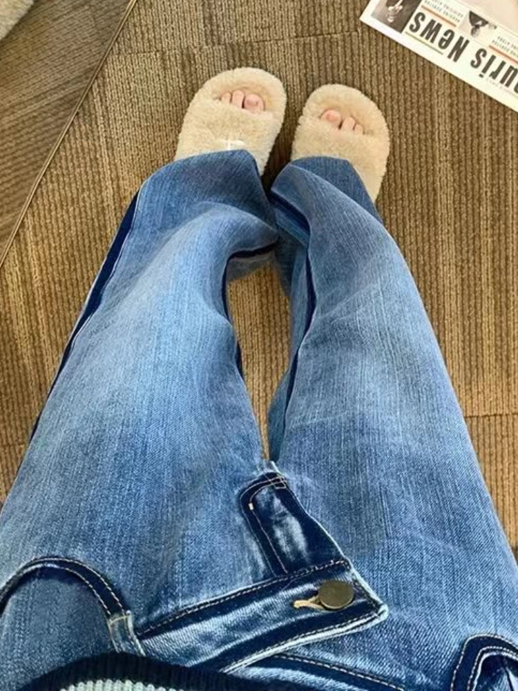 Джинсы женские асимметричный дизайн с панелями индивидуальные осенние