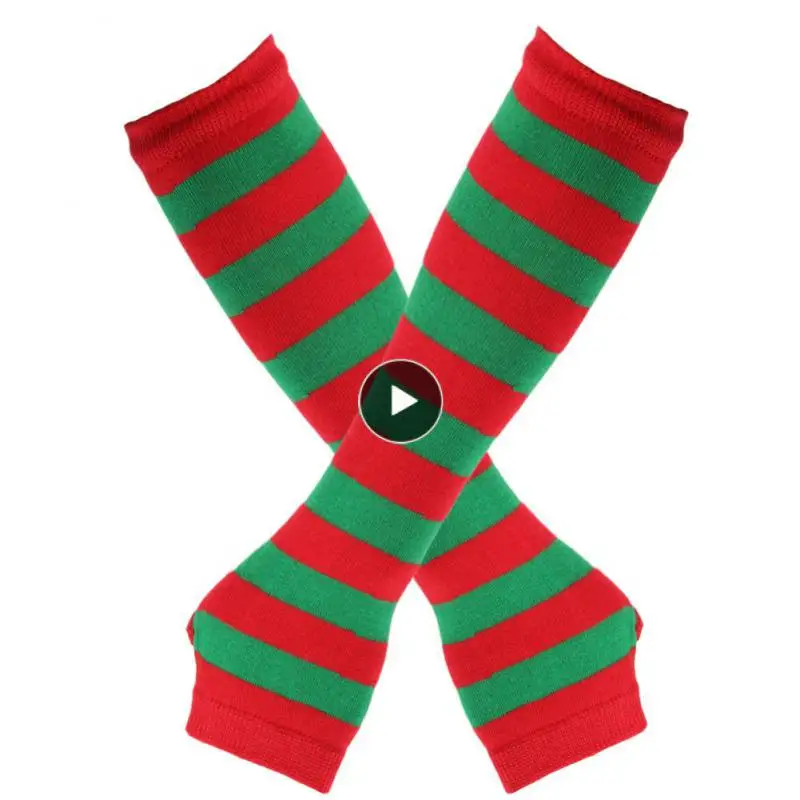 

Christmas Long Knitted Arm Cover Female Korean Thin Fingerless Knitted Gloves Decorative Long Gloves Over Elbow Riding Gloves