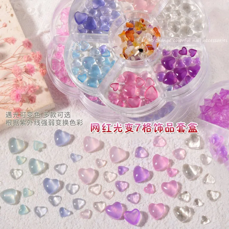 

Box-packed 3D Cute Bear Peach Butterfly Heart Light Sense Color Changing Kawaii Resin Nail Art Decorations Manicure Designs