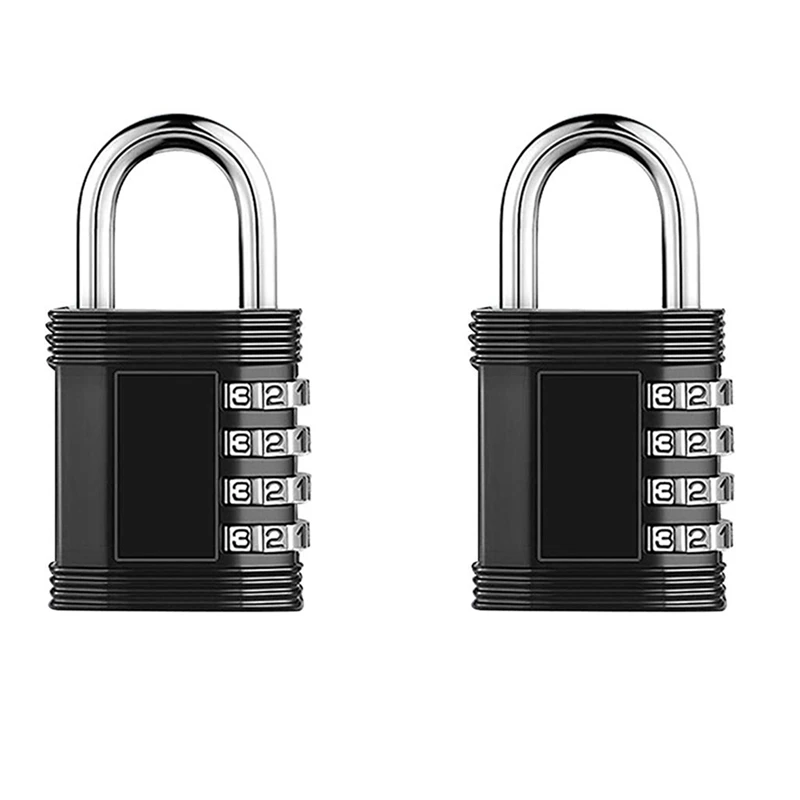 

2X Outdoor Padlock , 4 Digit Code Padlock For Gym Lockers, Toolbox - Resettable And Weatherproof Number Padlock , Black