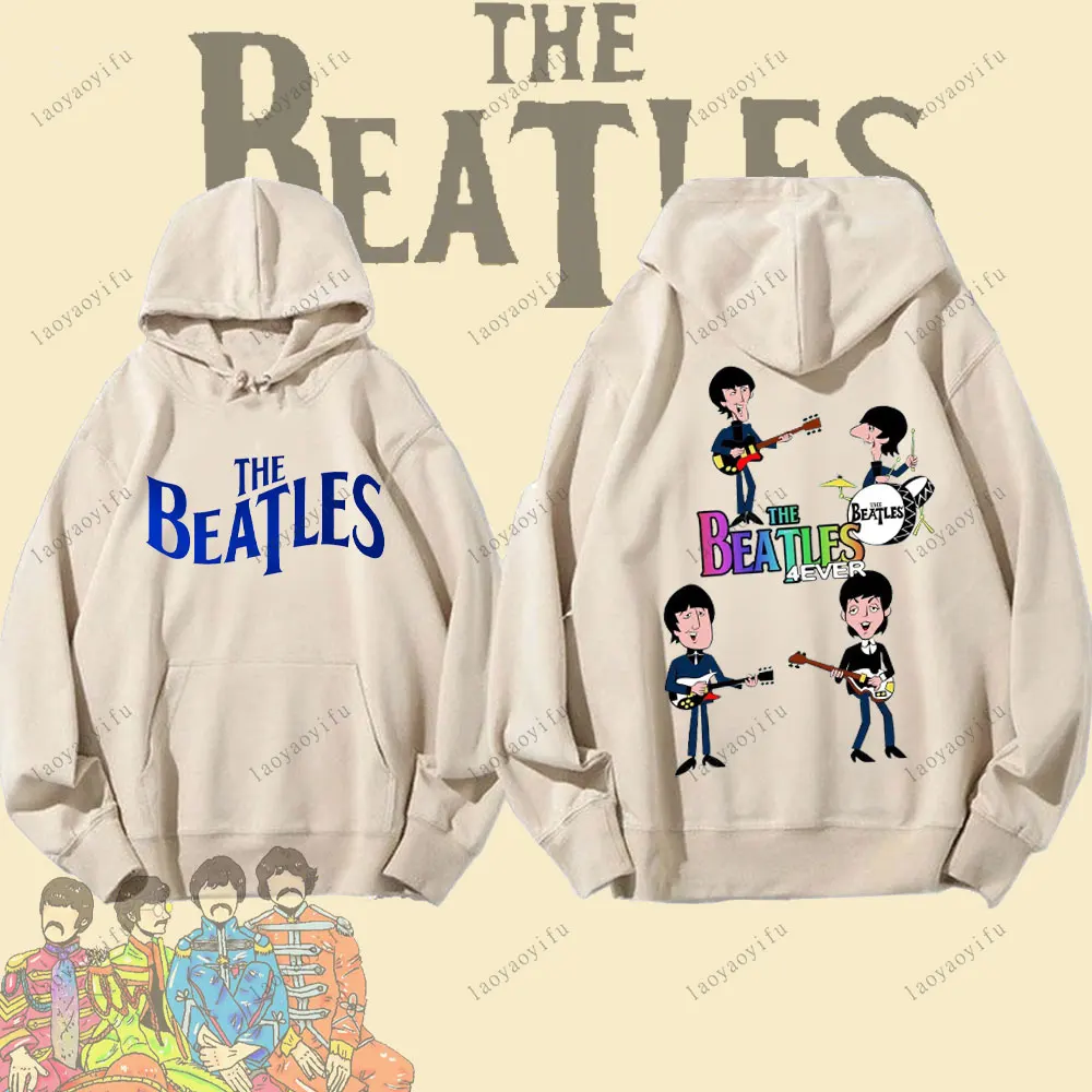 Фото Винтажная толстовка с длинными рукавами в стиле рок The Beatles, зимняя модная теплая мужская толстовка, эстетичная одежда, спортивный костюм с заниженной линией плеч №1
