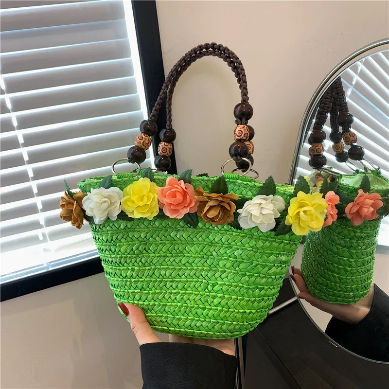 

New Elegant Ladies Straw Bag Woven Handbag Women Holiday Beach Ins Chic Flowers Basket Bags Fashion Small Tote Bag 2023 Summer