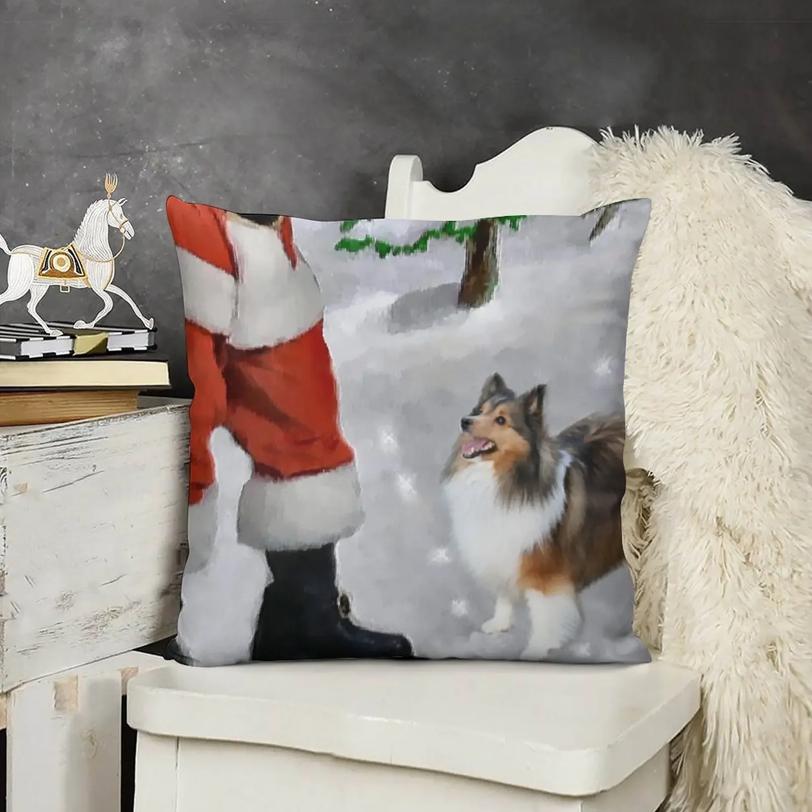 Шетландская овчарка Шелти встречает Санта-Рождественские подарки Декоративная