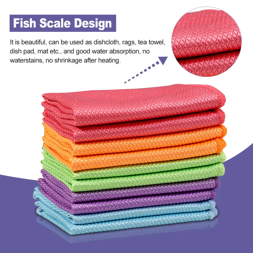 

5/10pcs Glass Cleaning Cloth Dishcloth Lint Free for Windows Cars Kitchen Mirrors Traceless Reusable Fish Scale Rag Polishing