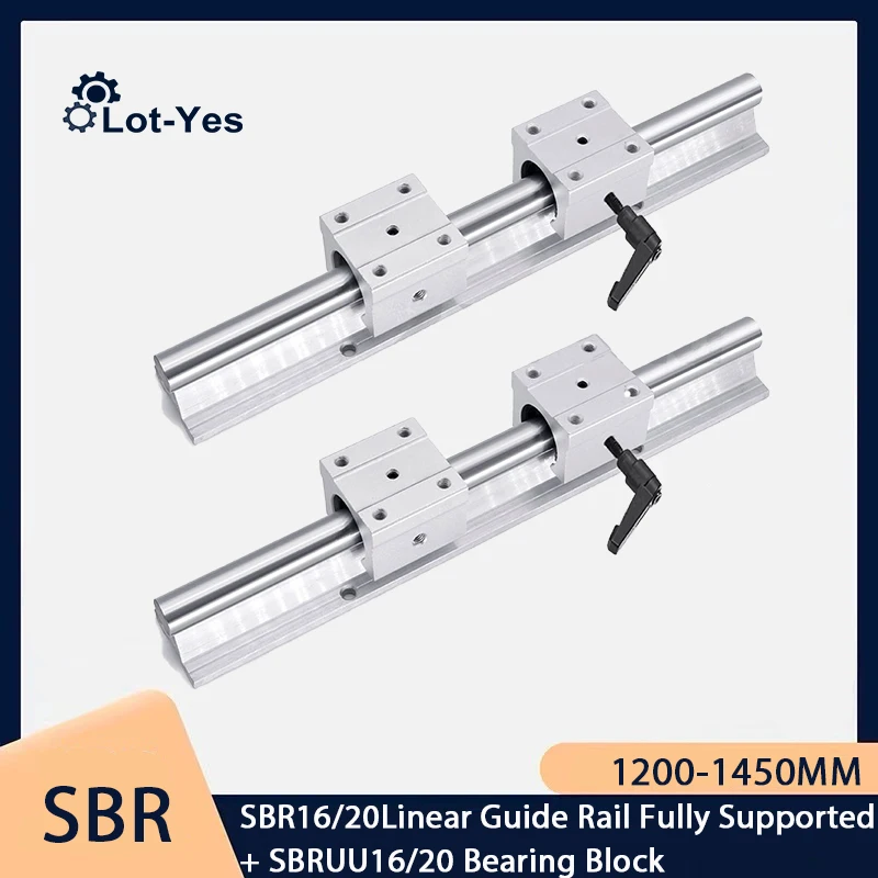 

2PCS SBR16 SBR20 L: 1200 1300 1400 1450 mm Fully Supported Linear Guides Rails With 4PCS SBR16UU SBR20UU Bearing Block CNC Part