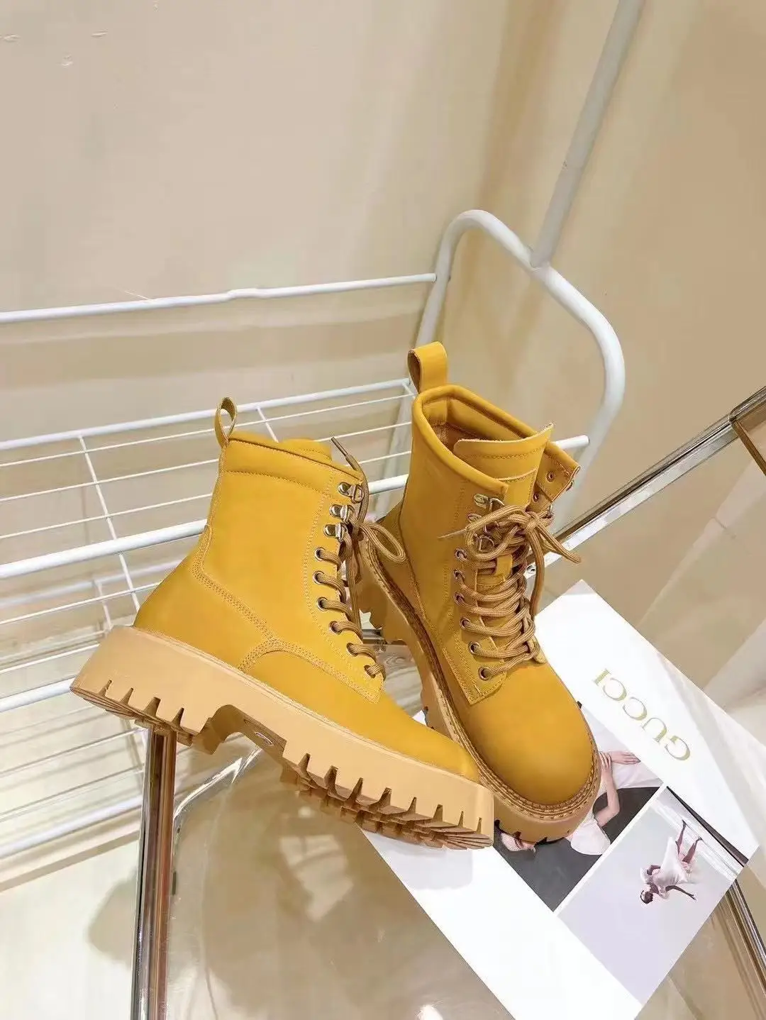 2022 Spring Ins Hot Western Boots Pu Leather Stretch Patchwork Round Toe Thick Med Heel Slip on Platform Leisure Ankle Boots New