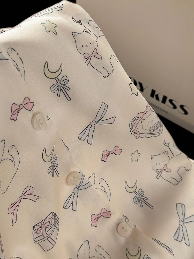 Coy Kiss2024 новые шелковые осенние и зимние пижамы женские милые ретро кукольный