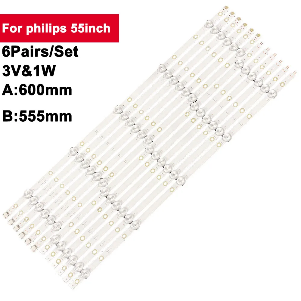 12 шт./комплект, светодиодная лента для подсветки телевизора philips 55 дюймов 5 + 5 светодиодов 55PUS7303 55PUS6703 55PUS6753 LB55073 V1 _ 02 V0 _ 01