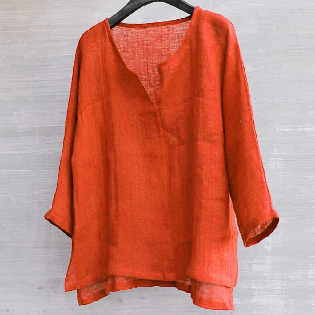 

Summer Men Linen Cotton Shirt Orange Black Loose Baggy Long Sleeve Comfty Thin Button Up Shirt Blusas