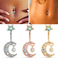 moon star piercing belly button rings gothic stainless steel zircon navel piercing ring for women rhinestone pendant jewelry