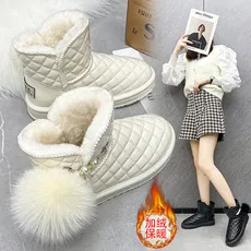 

2022 Winter Snow Boots Women Lace Up Middle Calf Platform Flat Winter Women's Short-Tube Snow Boot Plush Warm Women Shoes