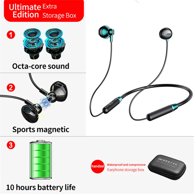 

YOVOINNE Wireless Bluetooth 5.0 Earphones Magnetic Sports Running Headset IPX5 Waterproof Noise Reduction Headphone with Mic