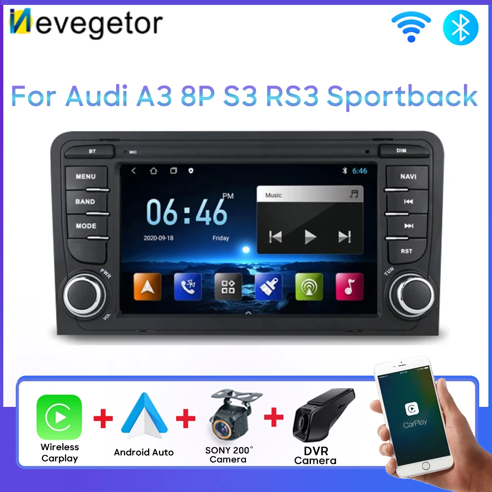

7 Inch Android For Audi A3 8P S3 RS3 Sportback Car Radio Carplay Player Stereo Auto No 2din DVD Split Screen DSP RDS Wifi BT
