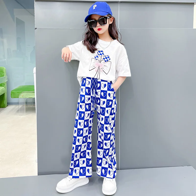 Летние комплекты одежды для девочек новинка 2022 модная футболка с коротким