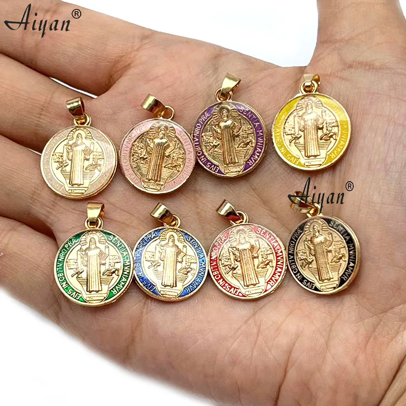 

50 Pieces Religious Saint Benedict Multicolor Medals Catholic Gold Plated Coin San Benito Favors Given As Gifts