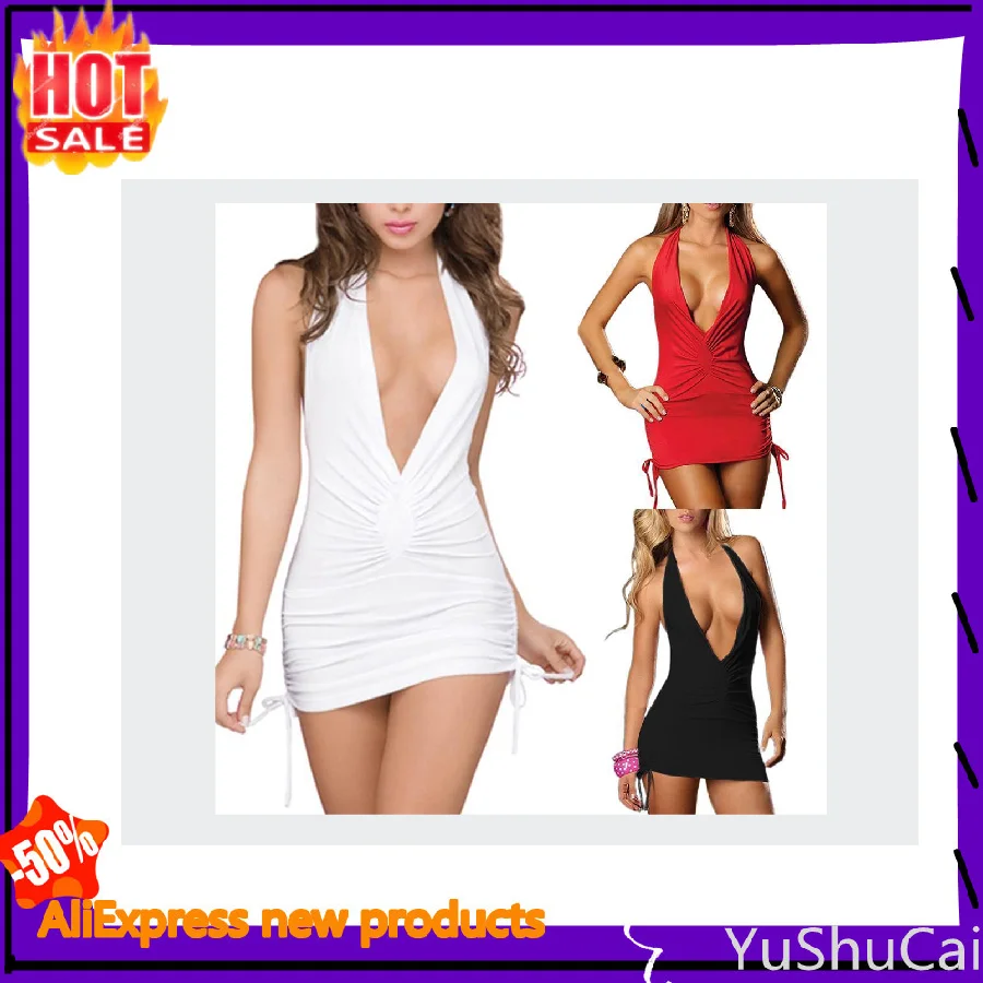 

Мини-платье женское Облегающее с глубоким V-образным вырезом и открытой спиной