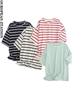 pailete women 2022 fashion striped cotton t shirt vintage o neck short sleeve female tee tops mujer