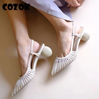 women pumps slingbacks leather strange style high heel shoes pu pointed toe pumps lady party footwear women hollow shoes
