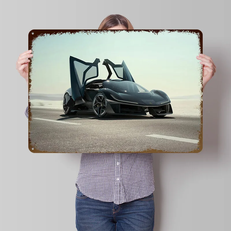 Фото Металлическая винтажная табличка Sportsi Concept Car: индивидуальный постер, ретро-вывеска для декора гостиной и интерьера дома №1