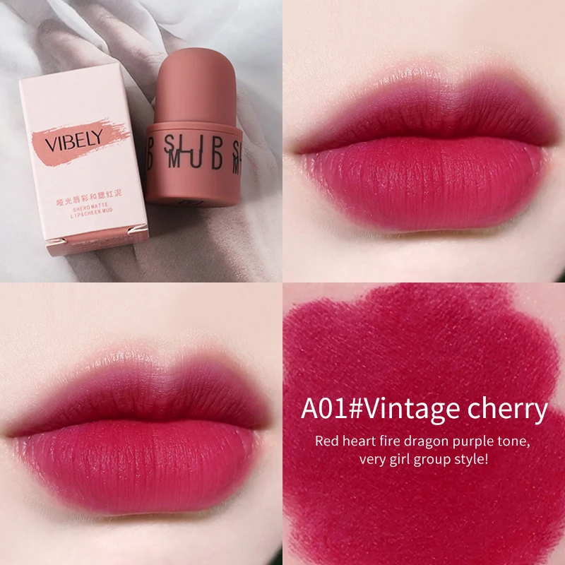 

VIBELY Lip Glaze Lip Mud Matte Lipstick Bulk Lip Gloss Cosmetics Blush Mud Nude Color Pigment Red Brown Cute Lip Stick Labiales