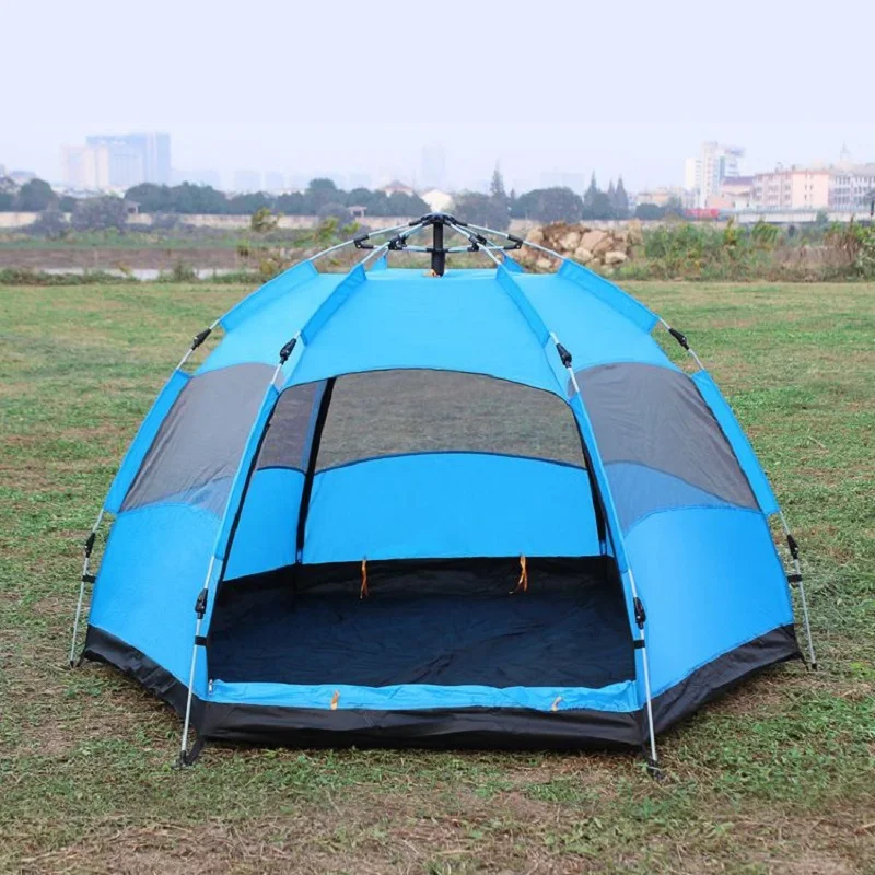 

4 ~ 5 People Camping Tent Outdoor Fully Automatic Double-layer 6-corner Thickened Rainproof and Sunscreen Beach Tent Equipment