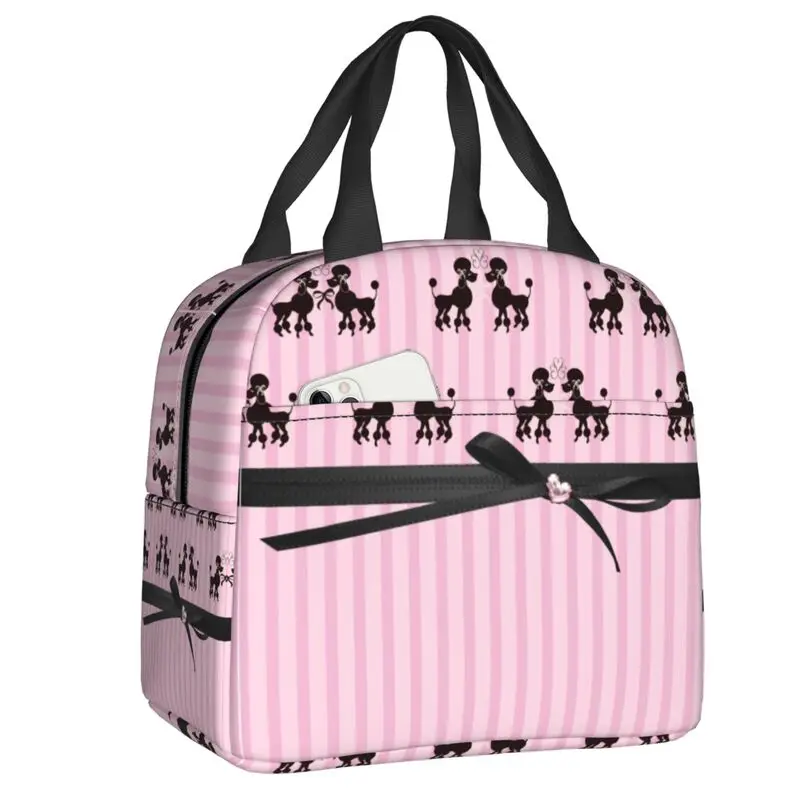 

Poodles And Pink Hearts Insulated Lunch Bag for Women Resuable Kawaii Poodle Dog Cooler Thermal Bento Box Office Picnic Travel