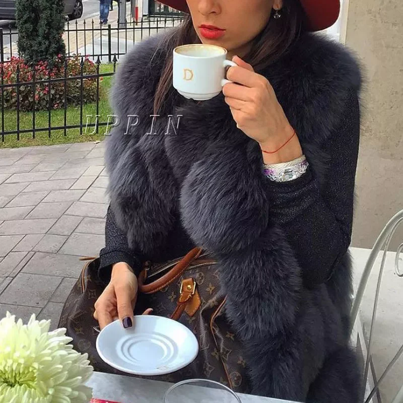 New in Sliver Fur Vest Women Winter Fashion Medium Long Artifical Fur Vests Woman Warm Fake Fur Coats Female Ladies y2k vestidos