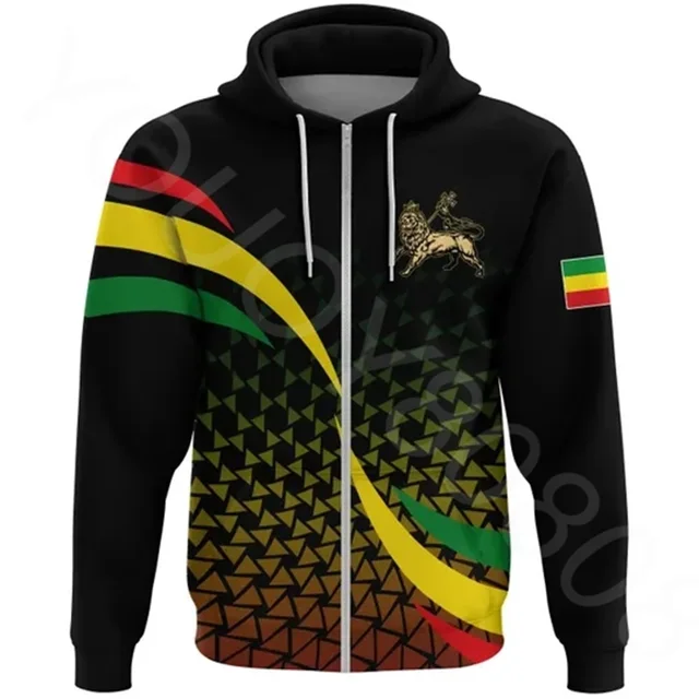 African Regions New Clothing Sweater 3D Printing Casual Sports Ethiopia Rasta Lion Black Zip Hoodie Harajuku Top 1