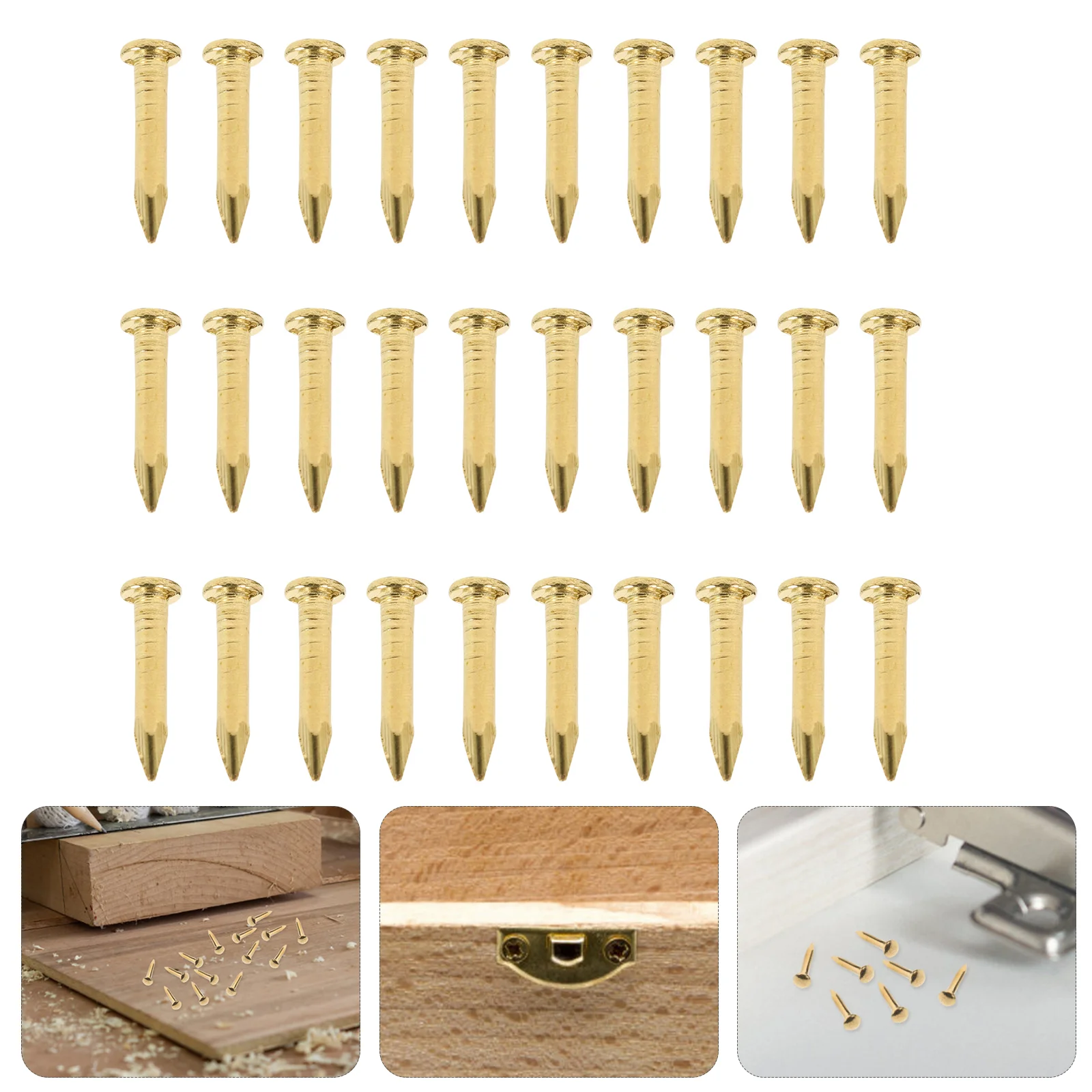 

200pcs Small Round Nails Brass Nail for Miniature Furniture Small Hinges DIY Projects 8mm