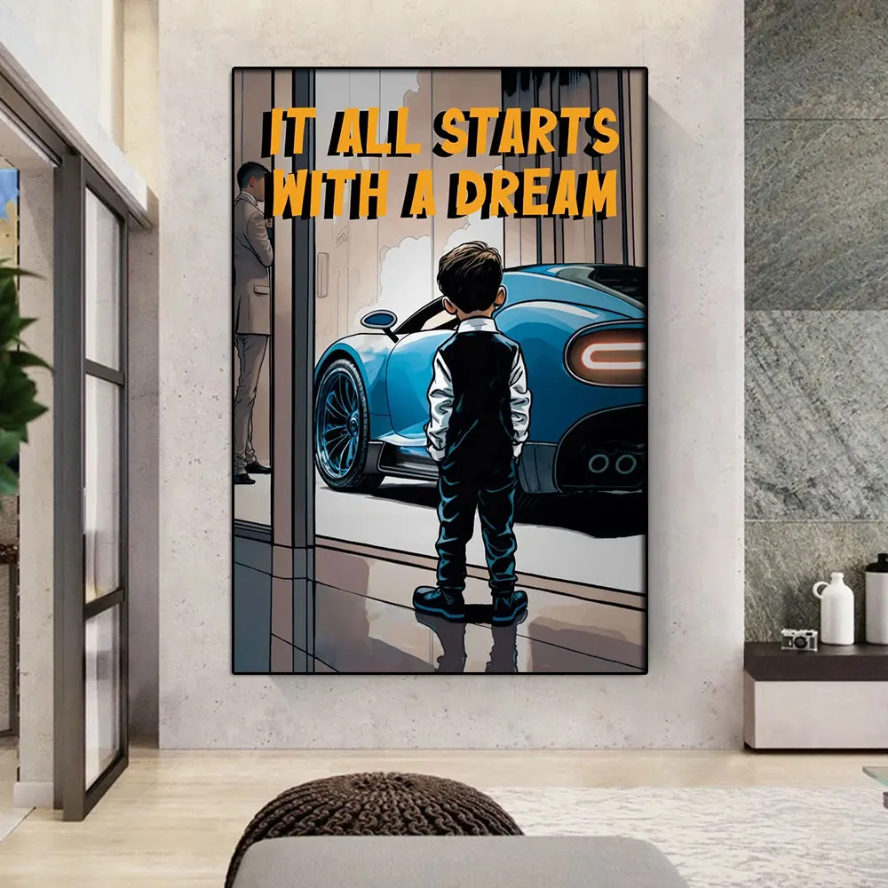 

All Starts With A Dream Success Motivational Poster Print Pictures Wall Art Car Inspirational Canvas Painting Home Room Decor