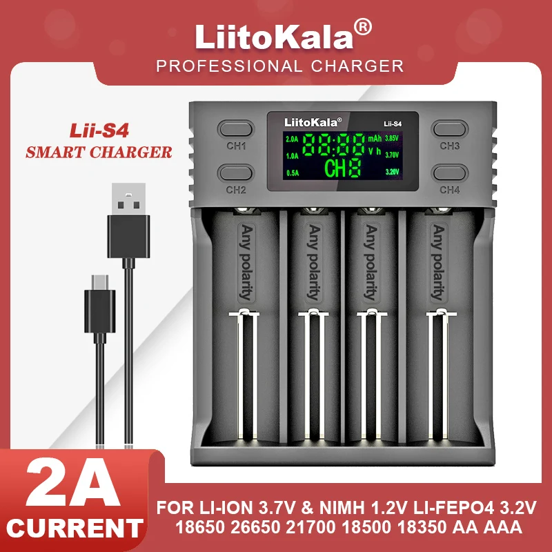 

Liitokala Lii-402 Lii-202 Lii-100 Lii-S2 Lii-S4 Lii-S6 3.7V 3.2V 1.2V 3.8V 26650 16340 18650 18500 Lithium NiMH Battery Charger