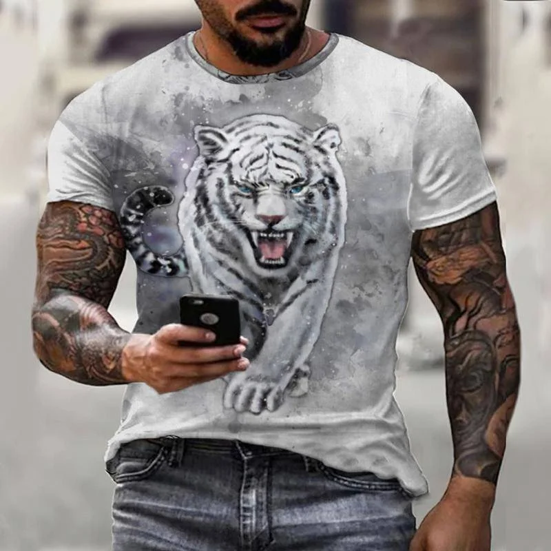 

Футболка Magic Tiger King мужская с коротким рукавом, Модный повседневный топ с 3D рисунком короля джунглей, уличная одежда, на лето