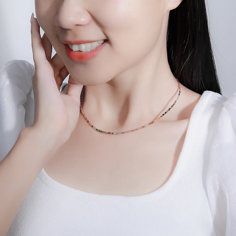 

The Gradient Natural Tourmaline Amethyst Handwork Necklace for Women Gift Wedding Party Jewelry 925 Sterling Silver Choker