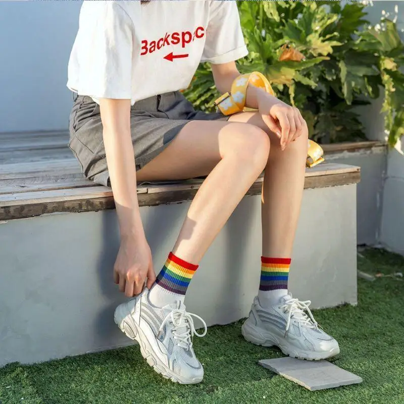 Japan Harajuku style cartoon creative striped checkered bear socks kawaii print funny girl socks fashion skateboard woman socks