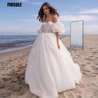 fivsole sexy beach wedding dresses 2022 sweetheart lace floor length bride dress puff sleeves applique ball gown robe de mari%c3%a9e